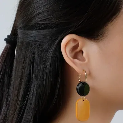 Jewelry - Mini hoop earrings in blond horn and burgundy lacquer - Orange - L INDOCHINEUR X RIVÊT