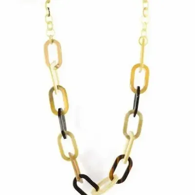 Jewelry - Necklace with oval and round rings in blond horn - L INDOCHINEUR X RIVÊT