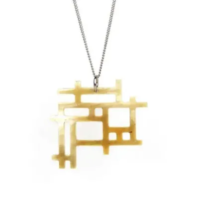 Jewelry - Chain pendant, checkerboard with raw edge, in blond horn - L INDOCHINEUR X RIVÊT