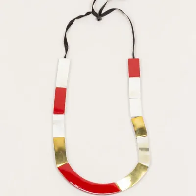 Bijoux - Collier plaques corne blonde africaine, laque rouge et laiton - L INDOCHINEUR X RIVÊT