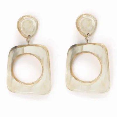 Jewelry - Porthole earrings in white horn - Clips - Marbled blond horn - L INDOCHINEUR X RIVÊT