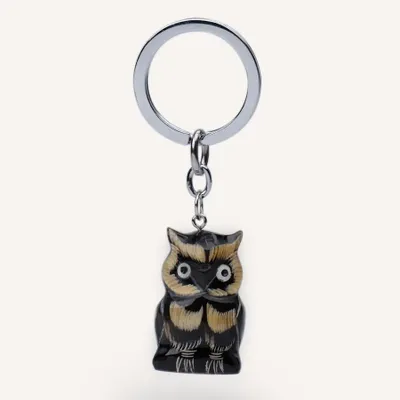 Petite maroquinerie - Porte clés hiboux en corne noire - L INDOCHINEUR X RIVÊT