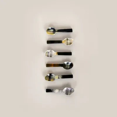 Couverts de service - Set de 6 cuillères à sel en corne noire africaine - L INDOCHINEUR X RIVÊT