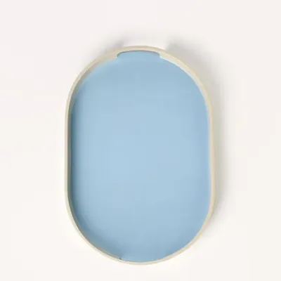 Plateaux - Set de 2 plateaux ovales 45x28 - 40x25 Bleu ciel/Gris, Gris/Bleu ciel - L INDOCHINEUR X RIVÊT