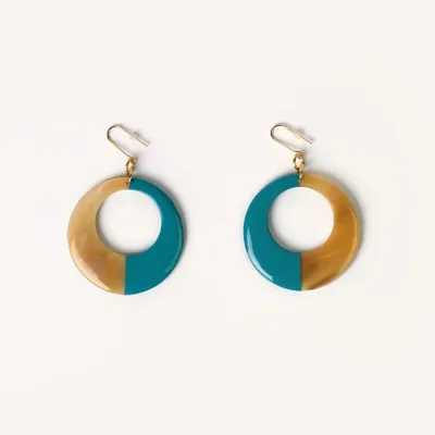 Jewelry - Ring earrings in turquoise blue lacquer - Hooks - L INDOCHINEUR X RIVÊT
