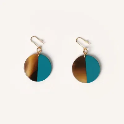 Jewelry - Solid disc earrings in turquoise blue lacquer - Hooks - L INDOCHINEUR X RIVÊT