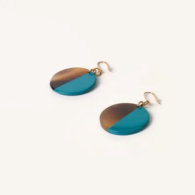 Jewelry - Solid disc earrings in turquoise blue lacquer - Hooks - L INDOCHINEUR X RIVÊT