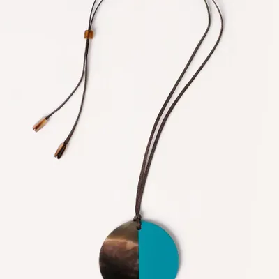 Jewelry - Disc pendant in turquoise blue lacquer - L INDOCHINEUR X RIVÊT