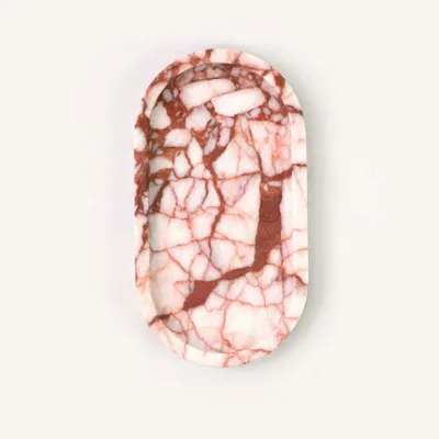 Kitchen utensils - Oval tray in red and white marble M - L INDOCHINEUR X RIVÊT