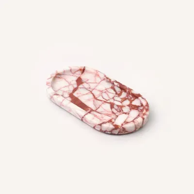 Kitchen utensils - Oval tray in red and white marble M - L INDOCHINEUR X RIVÊT