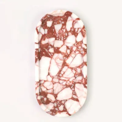 Ustensiles de cuisine - Plateau oval en marbre rouge et blanc XL - L INDOCHINEUR X RIVÊT
