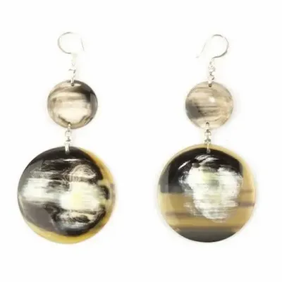 Jewelry - Double solid disc earrings in marbled black horn - Hooks - L INDOCHINEUR X RIVÊT