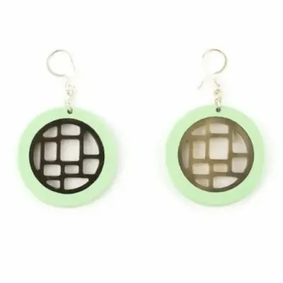 Jewelry - Round Mondrian earring rimmed in yellow lacquer - Hooks - Gold lacquer - L INDOCHINEUR X RIVÊT