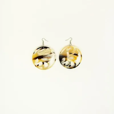 Jewelry - Round lace earring in African black horn - Hooks - Marbled black horn - L INDOCHINEUR X RIVÊT