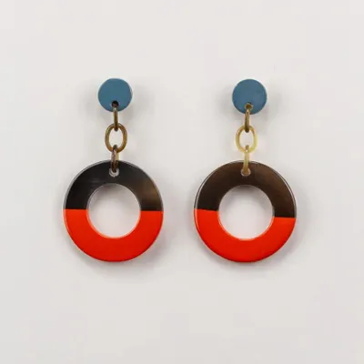 Jewelry - Wide ring earrings in brick and ivory lacquer - Multicolour - L INDOCHINEUR X RIVÊT