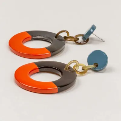 Jewelry - Wide ring earrings in brick and ivory lacquer - Multicolour - L INDOCHINEUR X RIVÊT