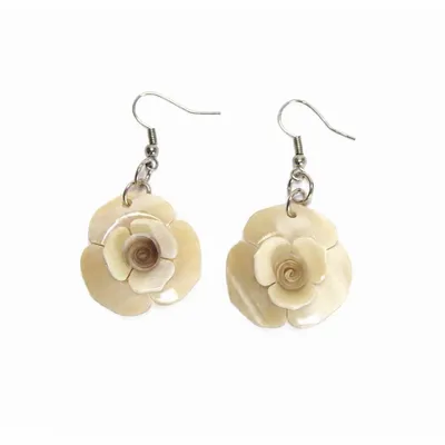 Jewelry - Flower earrings in African white horn - Marbled blond horn - L INDOCHINEUR X RIVÊT