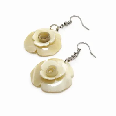 Jewelry - Flower earrings in African white horn - Marbled blond horn - L INDOCHINEUR X RIVÊT