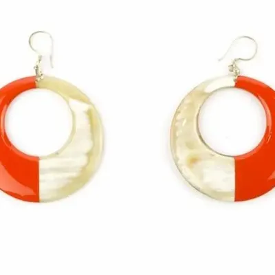 Jewelry - Ring earrings in indigo lacquer - Hooks - Orange lacquer - L INDOCHINEUR X RIVÊT
