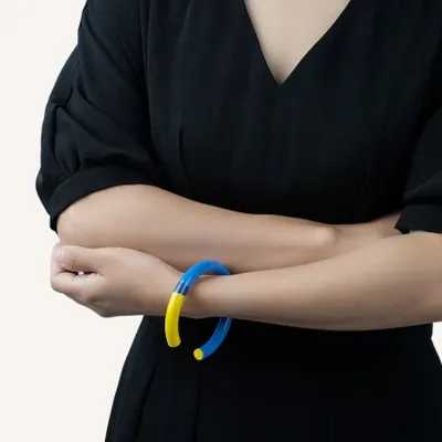 Bracelets - Manchette fine bois laqué bleu clair, bleu foncé et - Multicolore - L INDOCHINEUR X RIVÊT