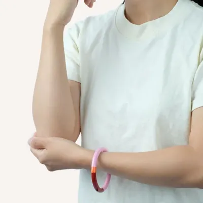 Bracelets - Bracelet rond bois laqué rouge terracotta, rose et - Multicolore - L INDOCHINEUR X RIVÊT