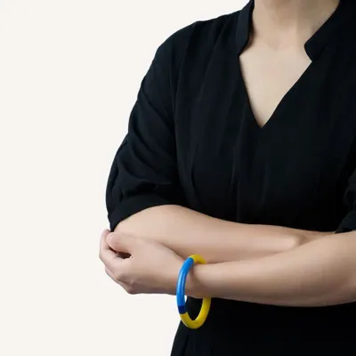 Bracelets - Bracelet rond bois laqué bleu clair, bleu foncé et - Multicolore - L INDOCHINEUR X RIVÊT