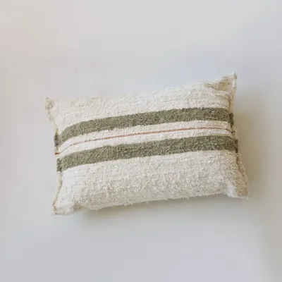 Coussins - TETOUAN - Coussin 100% coton rayé Chanvre et Melon – Rectangle 60×40 - MASAME
