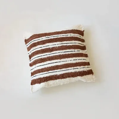 Coussins - TETOUAN - Coussin 100% coton rayé écru et noir et Sienne – Carré 50×50 - MASAME