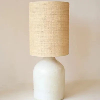 Floor lamps - CALLA M - Ceramic floor lamp H93 cm – raffia shade - MASAME