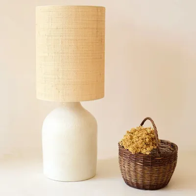 Floor lamps - CALLA M - Ceramic floor lamp H93 cm – raffia shade - MASAME