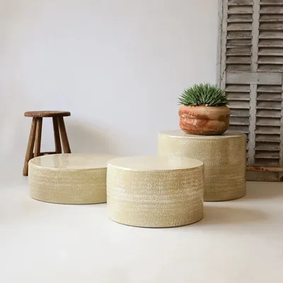 Coffee tables - ENDOUME - Round ceramic coffee table – S - Ø47 H25 cm – Lin - MASAME