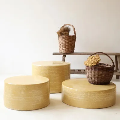 Coffee tables - ENDOUME - Round ceramic coffee table – M - Ø60 H18 cm – Safran - MASAME