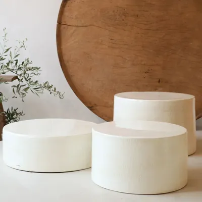 Coffee tables - ENDOUME - Round ceramic coffee table – M - Ø60 H18 cm – Calcaire - MASAME