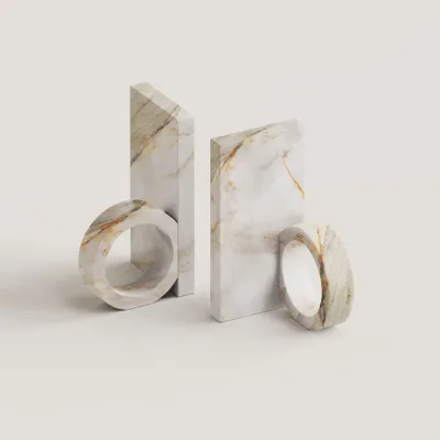 Objets design - Ring Mini - Lot de 2 serre-livres en marbre Calacatta Macchia Vecchia - PISTORE MARMI