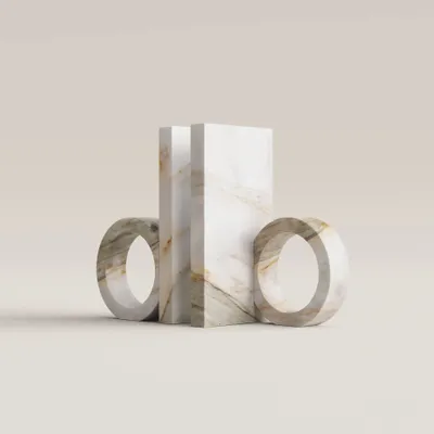 Design objects - Ring Mini - Set of 2 Calacatta Macchia Vecchia  Marble Bookends - PISTORE MARMI