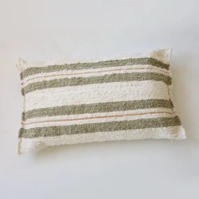 Coussins - TETOUAN - Coussin 100% coton rayé Chanvre et Melon – Rectangle 45×70 - MASAME