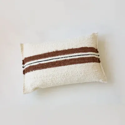 Coussins - TETOUAN - Coussin coton rayé écru et noir et Sienne – Rectangle 60×40 - MASAME