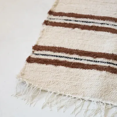 Tapis - TETOUAN - Tapis rayé 100% coton écru et noir Sienne – 60×100 - MASAME