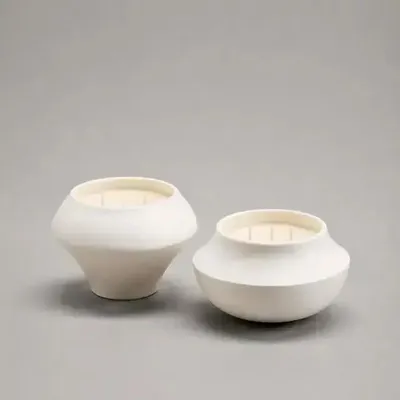 Ceramic - Set of 2 candles in iconic Calligramme porcelain holders - Mini P-Bg.Set - CALLIGRAMME