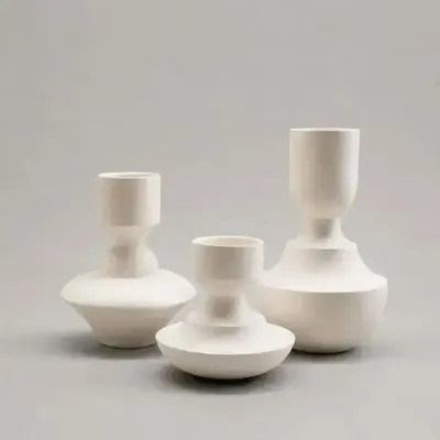 Autres décorations de Noël - Set of 3 Soliflores & Bougeoirs en porcelaine blanche - Mini 0.Set - CALLIGRAMME