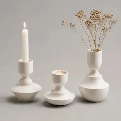 Autres décorations de Noël - Set of 3 Soliflores & Bougeoirs en porcelaine blanche - Mini 0.Set - CALLIGRAMME