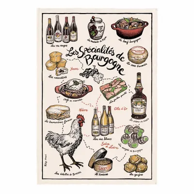Torchons - Torchon Imprime Specialités de Bourgogne Ecru 48 X 72 - MAISON VIVARAISE - SDE VIVARAISE WINKLER