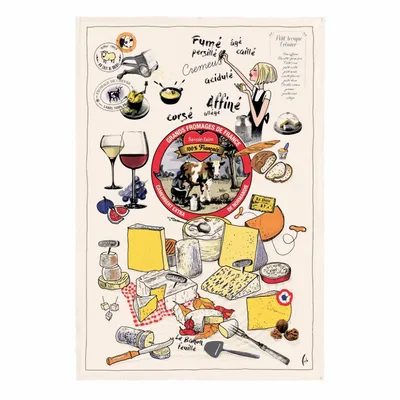 Torchons - Torchon Imprimé Les grands fromages Ecru 48 x 72 - MAISON VIVARAISE - SDE VIVARAISE WINKLER