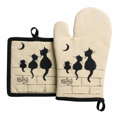 Potholders - Set/2 Glove+Potholder Dubout 3 Chats Beige 18 X 28 - MAISON VIVARAISE - SDE VIVARAISE WINKLER