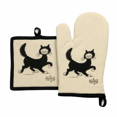 Maniques - Gant de cuisine + Manique Dubout Chat Balade Beige 18 x 28 - MAISON VIVARAISE - SDE VIVARAISE WINKLER