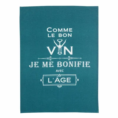 Torchons - Torchon Message Comme le bon vin Paon 70 x 50 - MAISON VIVARAISE - SDE VIVARAISE WINKLER