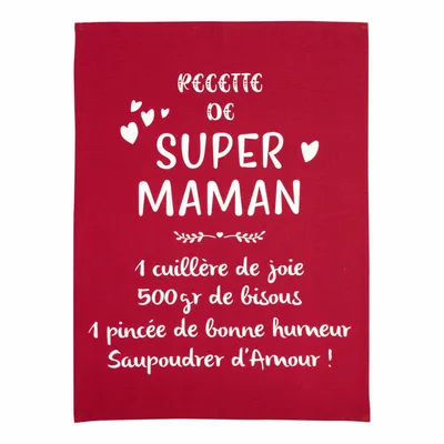 Torchons - Torchon Message Super Maman Rouge 50 x 70 - MAISON VIVARAISE - SDE VIVARAISE WINKLER