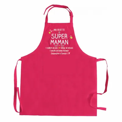 Tabliers de cuisine - Tablier de cuisine Ma recette de super maman recyclé Rose 72 x 90 - MAISON VIVARAISE - SDE VIVARAISE WINKLER