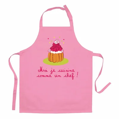 Tabliers de cuisine - Tablier de cuisine enfant Je cuisine comme un chef recyclé Rose 52 x 63 - MAISON VIVARAISE - SDE VIVARAISE WINKLER