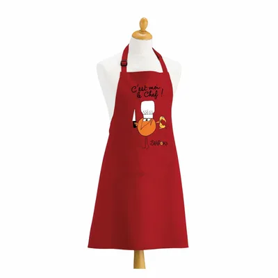Aprons - Recycled kitchen apron Shadoks C'est moi le chef Rouge 72 X 90 - MAISON VIVARAISE - SDE VIVARAISE WINKLER